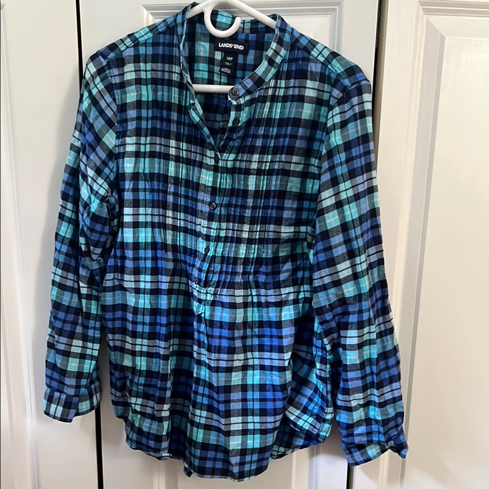 Lands' End Blue Long Sleeve Button Down Shirt